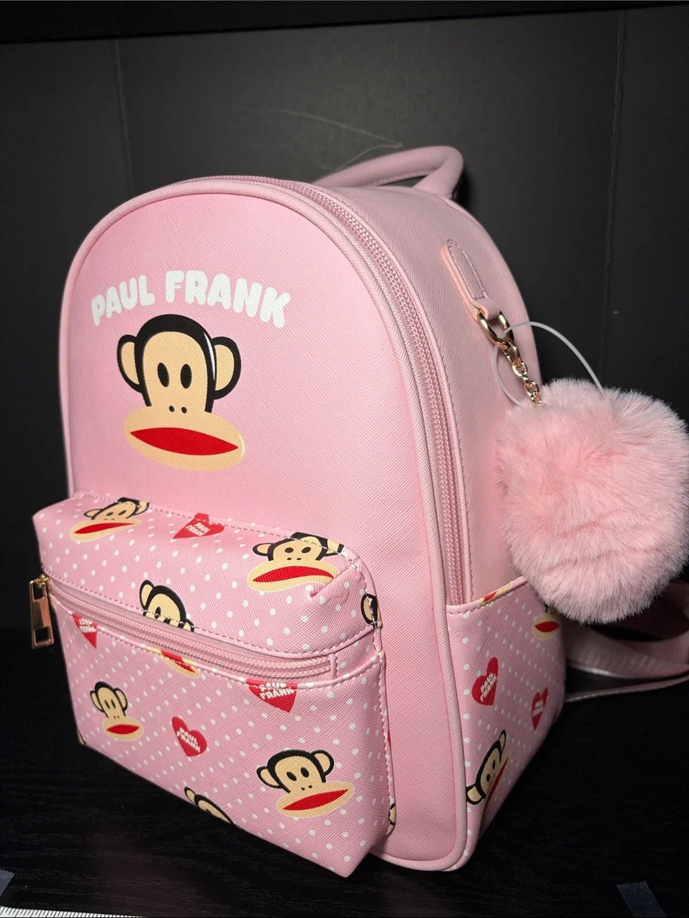 Paul Frank Pink Julius Monkey Kids Backpack with Pom Keychain